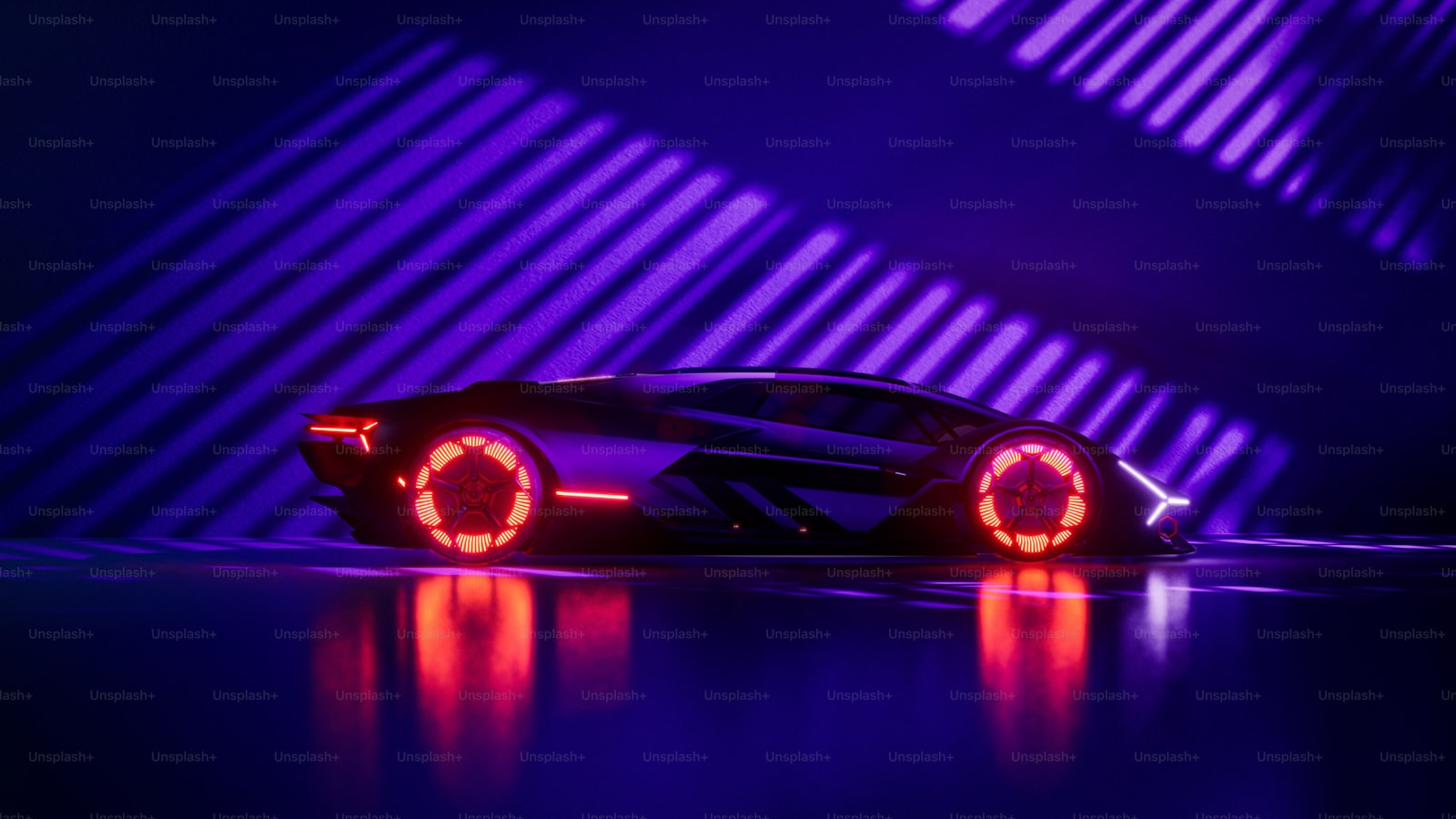 Lamborghini under violet light